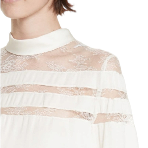 Sandro Paris Mirtylles White Floral Lace Viscose Satin Blouse NWT Small NEW Ecru - Picture 3 of 16